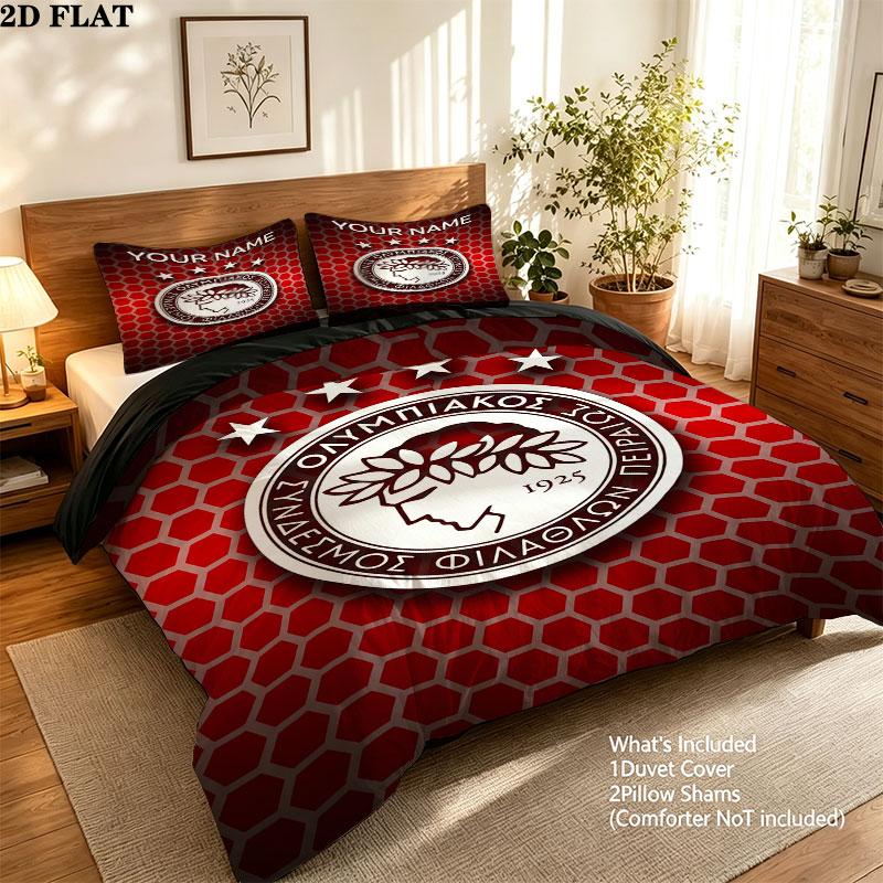 Custom Olympiacos F.C Bedding Quilt Set Quilt Cover Pillowcase Home Decoration Birthday Gift (1 * duvet cover + 2 * pillowcase, without core)