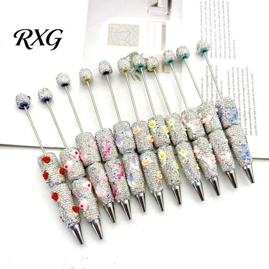 Comfortable Grip Ballpoint Pen DIY Glow-in-the-Dark Diamond Beaded Pen, Rhinestone Pens with Cartoon Charms, Cute Glitter Writing Sparkling