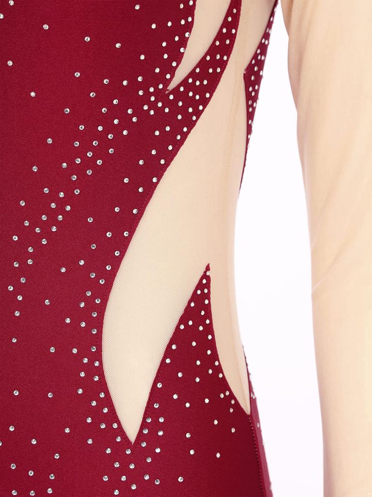 Женский боди для фигурного катания, блестящий купальник из прозрачной сетки со стразами и вырезом-замочной скважиной сзади для гимнастики