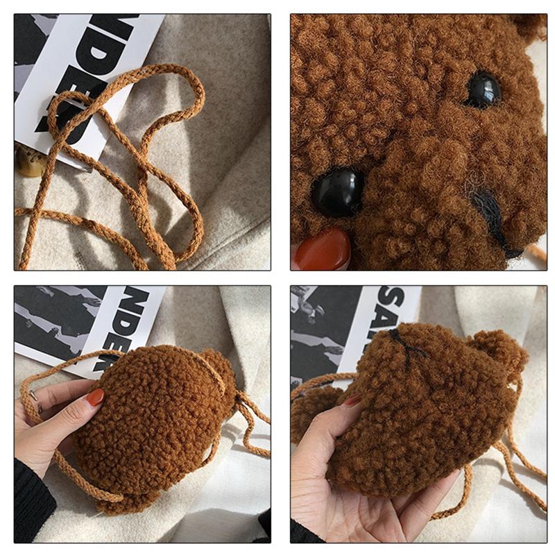 Childrens Animal Plush Bear Bag Cute Cartoon Shoulder Messenger Purse Fluffy Toy for School Picnic