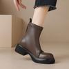 New Medium Heel Large Size Women's Boots Rear Zipper Solid Color Autumn and Winter Platform Martin Boots Korean Version Non-slip Medium Boots Women