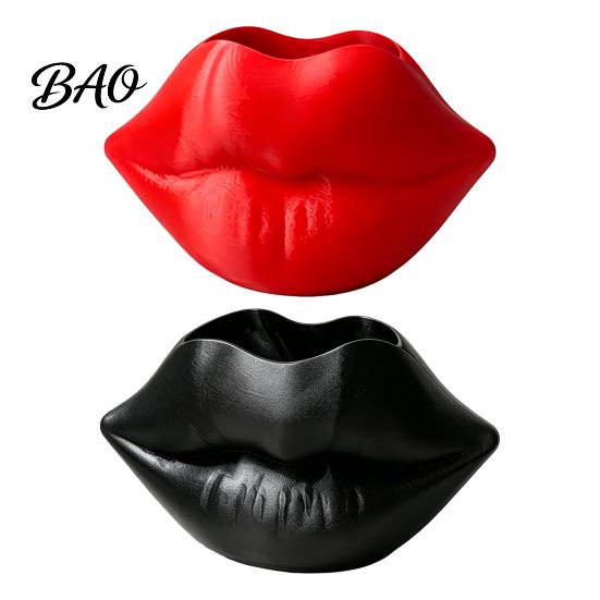 Fashionable Cosmetic Organizer Lip Shaped Storage Holder, 3D Printed Red Sculpture Vase, Artistic Small Item Box Desktop for Makeup Brushes