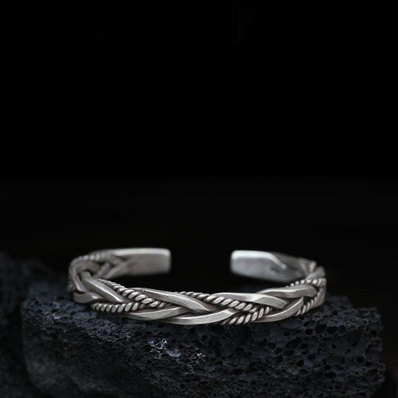 ANENJERY Women'S Fashion Jewelry Woven Twist Texture Bangles For Women Men Vintage Thai Silver Korean Vintage Bracelet Jewelry