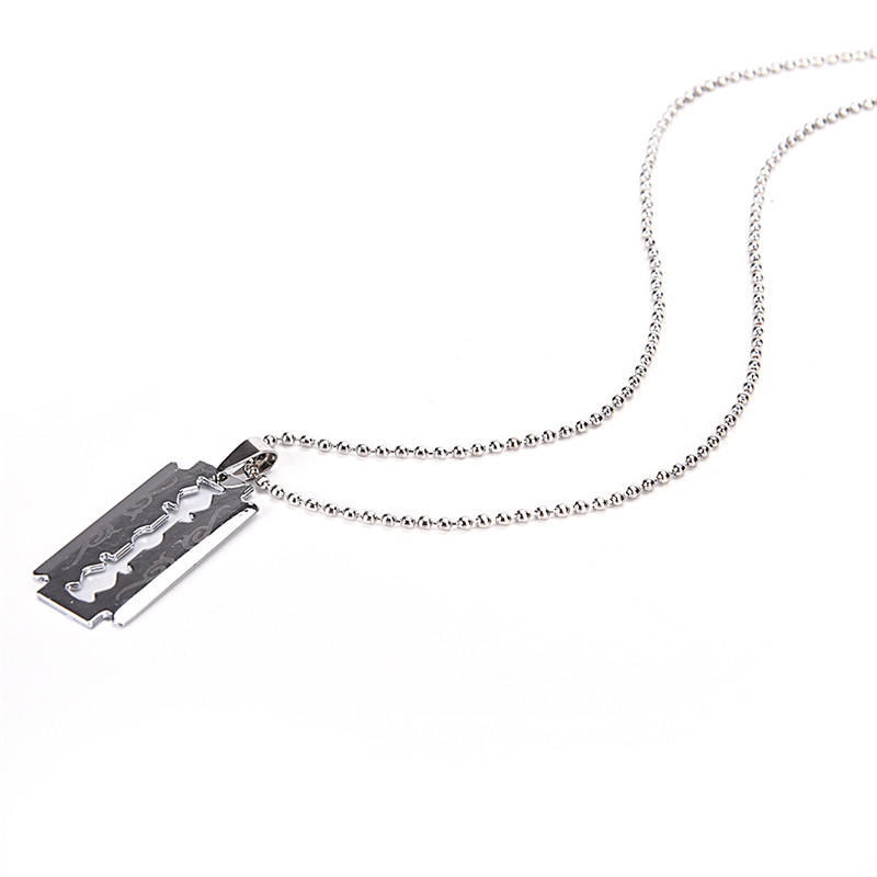 Men Favorite Stainless Steel Razor Blade Pendant Ball Chain Necklace