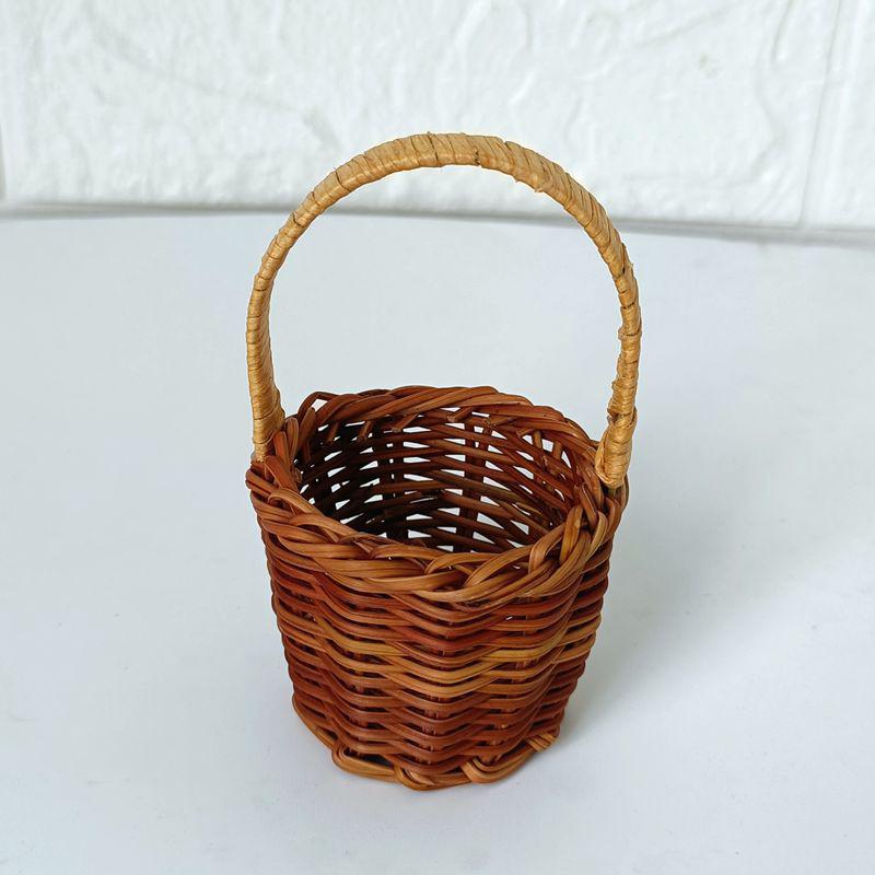 1Pcs Dollhouse Miniature Woven Flower Basket Hand Basket Storage Basket Kids Pretend Play Toy Doll House Accessories