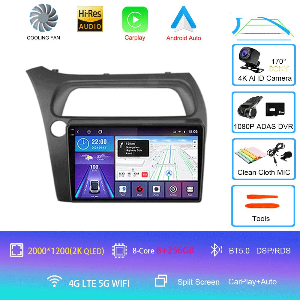 Android 14 автомобильный радиоприемник Carplay Auto WIFI+4G для Honda Civic Hatchback 2006 2007 2008 2009 2010 2011 мультимедийный проигрыватель 2 DIN стерео
