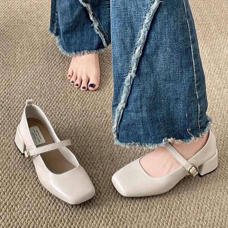 Fashion temperament French retro square head shallow mouth single shoes women's 2025 new spring and autumn skirt Mary Jane small leather shoes