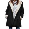 Coat Women's Jacket Cow Horn Buckle Pockets Fleece Lined Hooded Overcoat Outerwear Winter Women