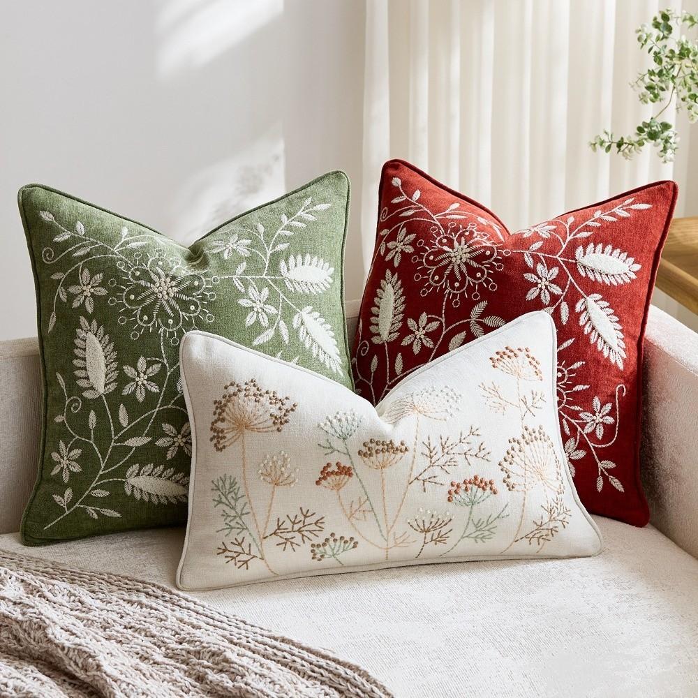 Floral Chenille Pillow Covers Embroidered Pattern Cushion Cover Decorative Cushion Case Home Decor
