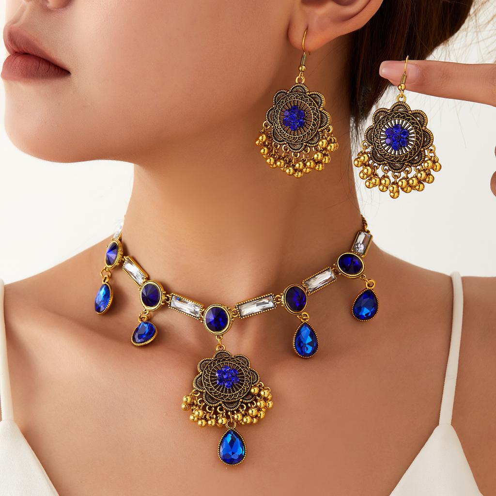 Bohemian Retro Tassel Necklace and Earring Set , Exotic Ethnic Style Jewelry for Women Daily Wear and Party