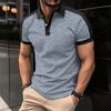 Men's Casual Polo Shirt Fashionable Lapel Button Business Color Blocked Versatile T-shirt Top