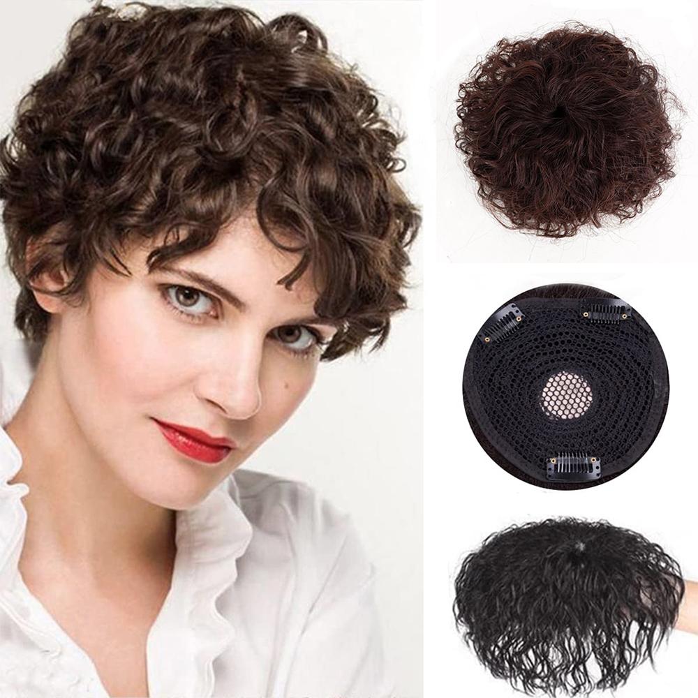 MISS WIG Синтетические короткие вьющиеся волосы на заколках с челкой, натуральные волосы для женщин, покрывающие седые волосы и выпадение волос