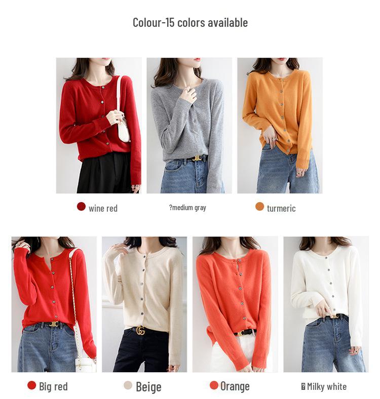 2023 Autumn/Winter Women's Korean-Style Camel Cardigan, Round Neck, Single-Breasted Knit Sweater.