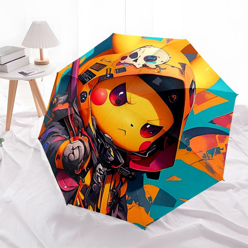1pc Pikachu Helmet Automatic Folding Umbrella - Compact 8-Rib Design, Durable Plastic & Iron, Lightweight for Outdoor Daily Use,  a0929194