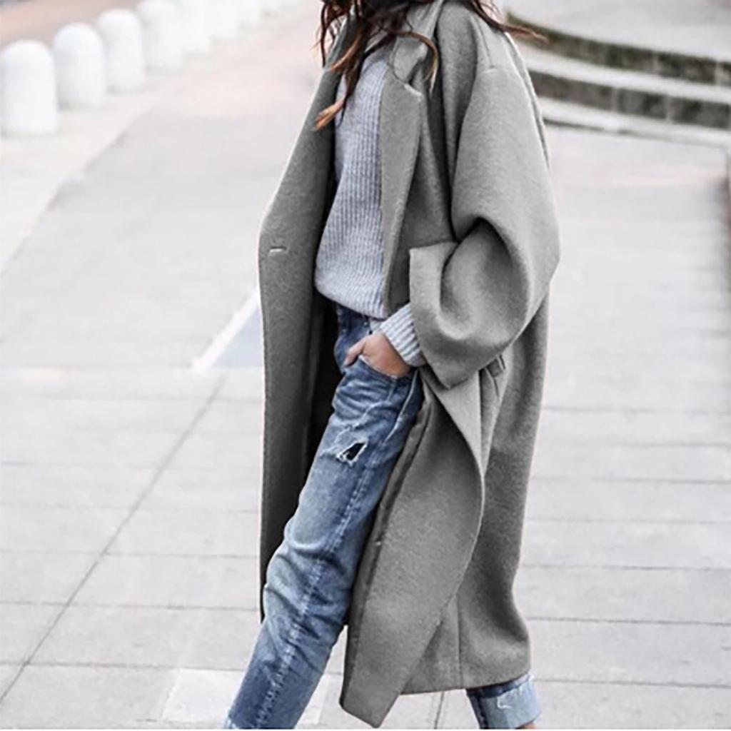 Women's Casual Autumn And Winter Wool Casual Solid Color Plus Size Coat Woolen Coat