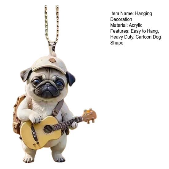 Guitar Dog Acrylic Hanging Decoration Home Indoor Christmas Tree Car Rearview Mirror 2D Flat Pug