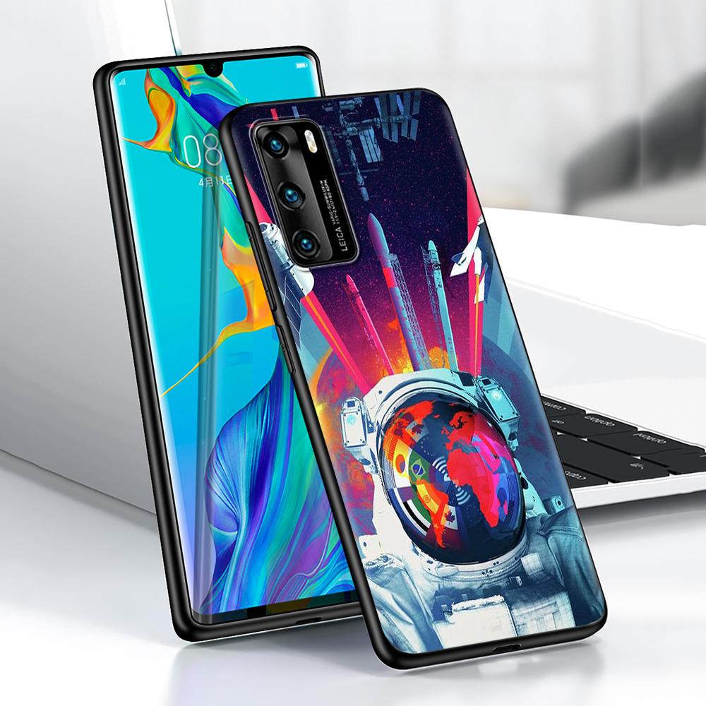 Чехол с забавным космическим космонавтом для Huawei P30 P Smart Z P40 Lite E P20 Y6 Y7 Y9 Honor 8X Play 9A 50 20 Pro, черный мягкий чехол