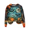 Ladies Fashion Casual Long Sleeve Halloween Printed Round Neck Hoodie Top