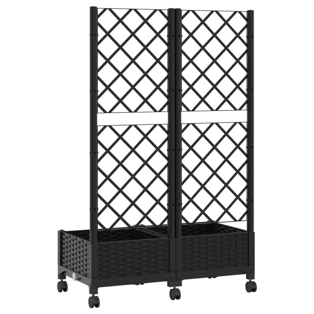 Planter with Trellis and Wheels Black 80 x 40 x 131.5 cm