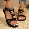 Fashion Bohemian Style Women's Flat Sandals Summer Comfortable Non Slip Beach Shoes Woman Vintage Beaded Flower Decor Gladiator Sandals