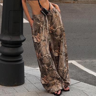 Широкие брюки с принтом листвы, женские, осенние, винтажные, хипстерские, модные, Y2K, дикие, повседневные, свободные, уличные, крутые, узкие брюки