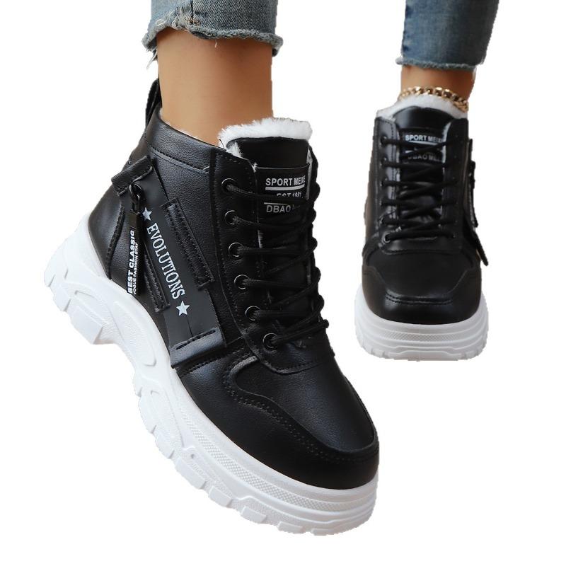 2025 Зимние Алфавитные Платформенные Хлопковые Туфли Женские Новые Маффины Флис На шнуровке Теплые Большого размера Зимние Ботинки