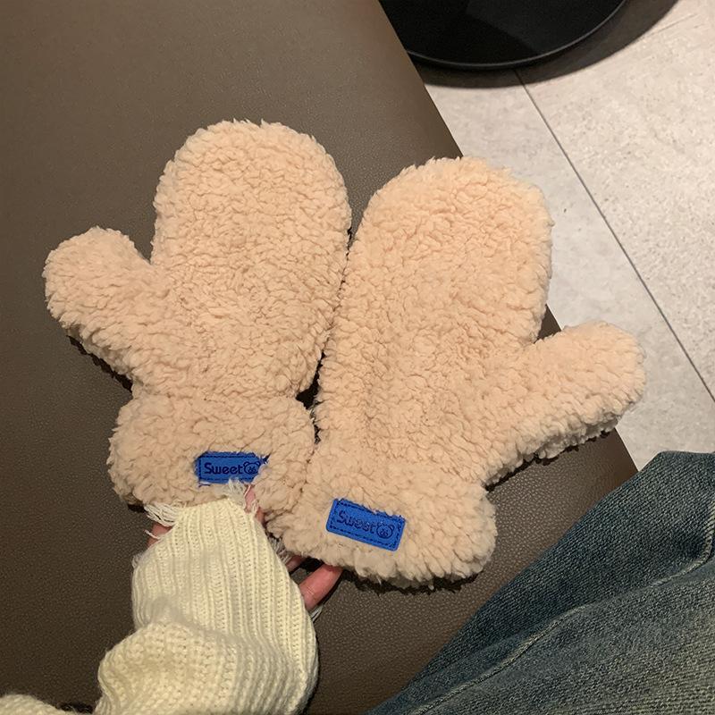 Теплые плюшевые варежки для женщин, плюшевые и утолщенные для осени и зимы, милые для велоспорта, морозостойкие, ветрозащитные и холодостойкие, милые
