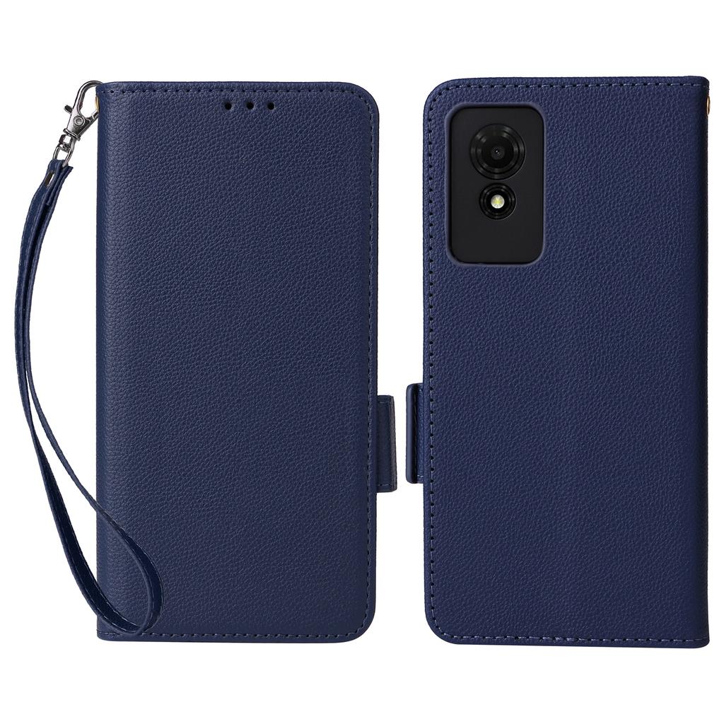 For TCL 501 T433D Case with Wrist Strap Litchi Texture PU Leather Wallet Phone Cover