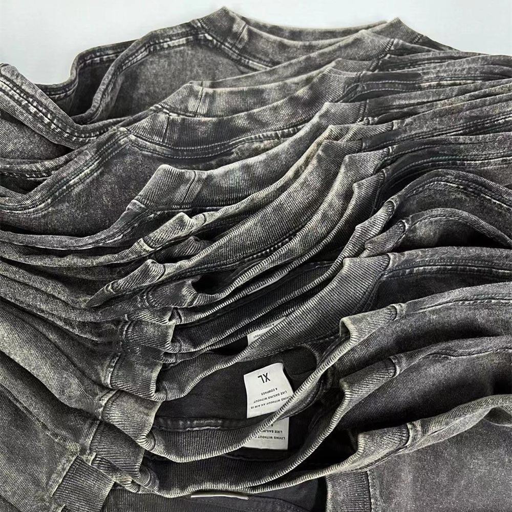 Мужская футболка с коротким рукавом 230G в винтажном стиле, универсальная однотонная, свободного кроя, с круглым вырезом, модный топ Инс