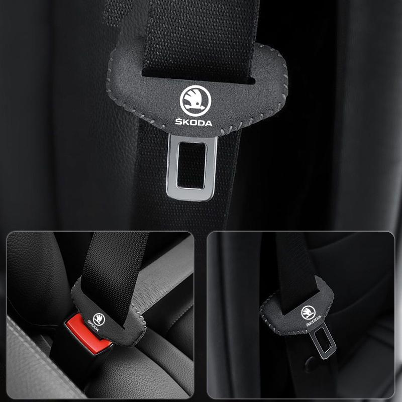 BWI5 Car Logo Seat Safety Belt Buckle Cover Interior Accessories For Skoda Octavia Fabia Superb Yeti Enyaq Rapid Kodiaq Kamiq Karoq