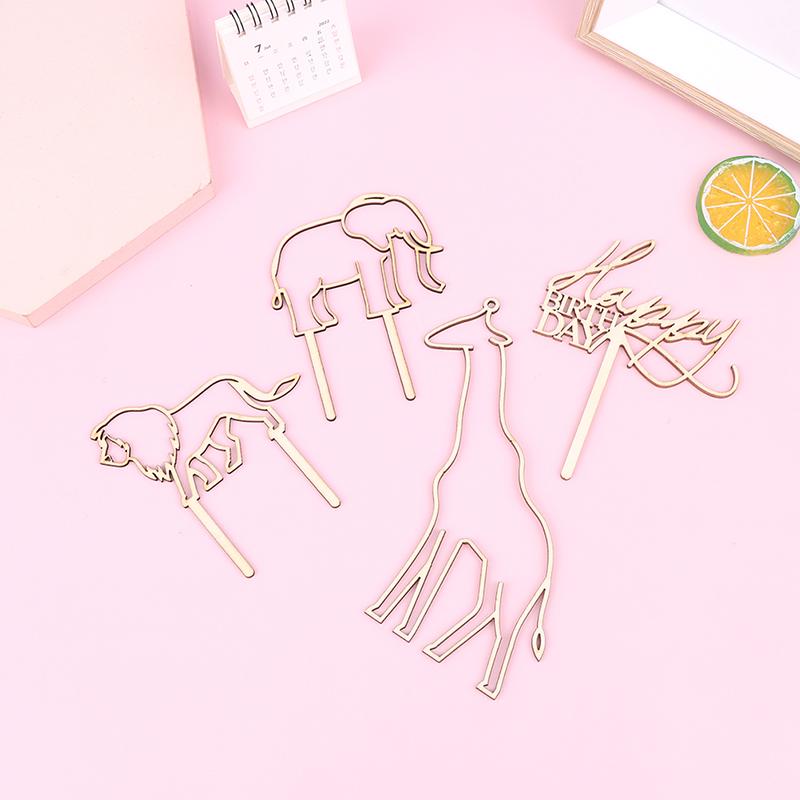 4Pcs Animal Theme Happy Birthday Acrylic Wood Cake Topper Giraffe Cake Toppers