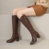 Women's High-heeled Boots Autumn and Winter New Solid-color Thick-heeled Boots Versatile Large-size Roman Medium Boots
