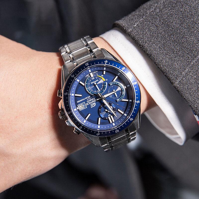 Casio Edifice Ocean Heart Classic Трехстрелочный Трехглазый Часы на Солнечной Батарее Кварцевые Мужские Часы Синие EFS-S510D-2AVUPR