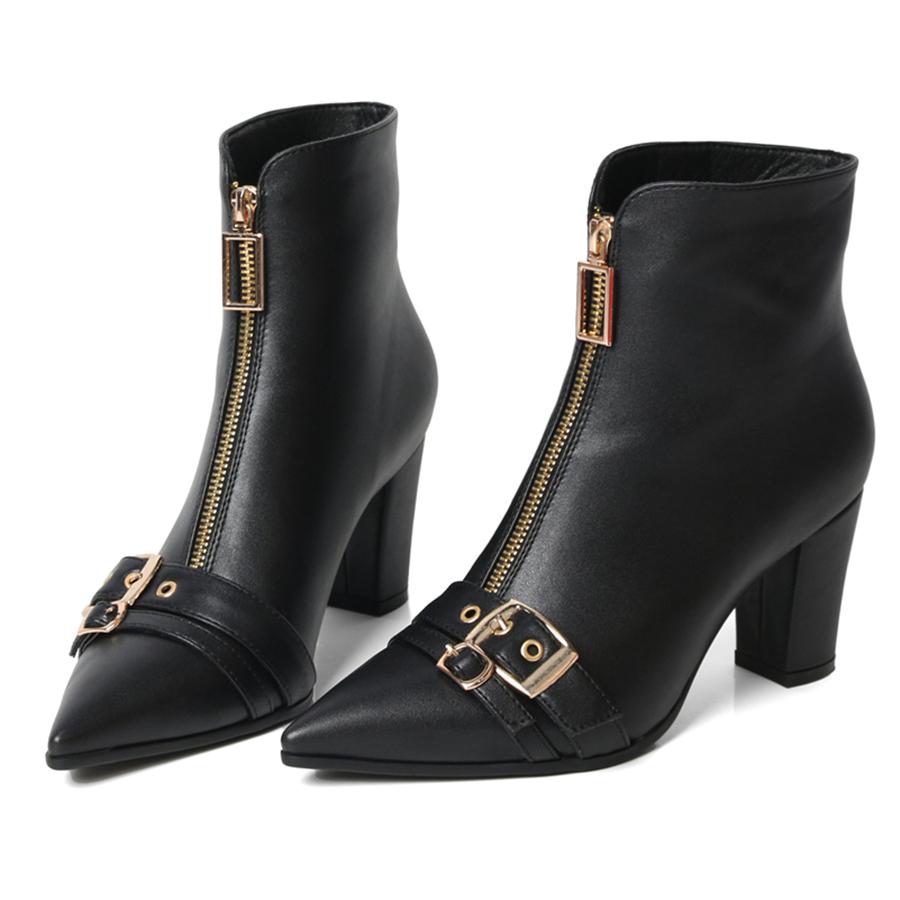 FOREADA Женские ботильоны с острым носком, на массивном высоком каблуке, с пряжкой и молнией, короткие ботинки, женская модная обувь, зимние, черные
