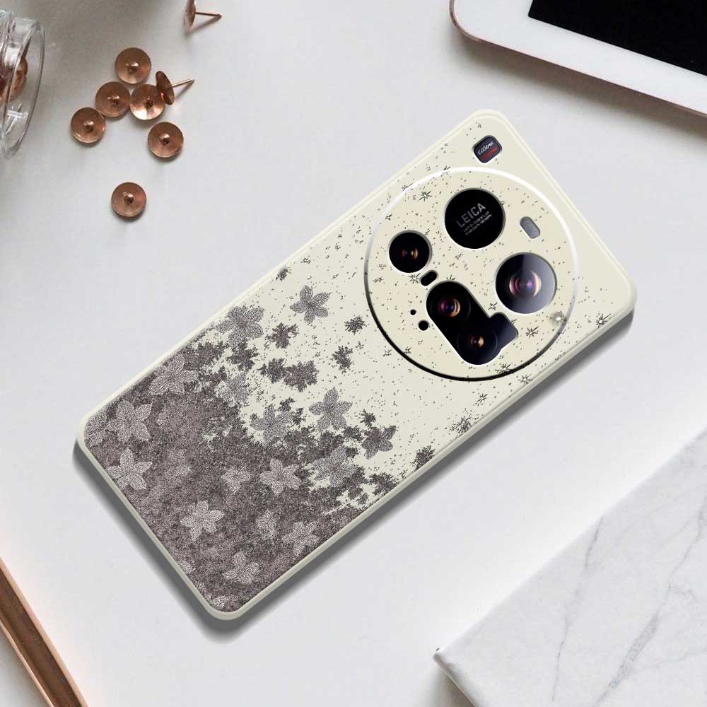 For Xiaomi 15 Ultra Case Grey Flowers Pattern Printing Straight Edge TPU Phone Back Cover