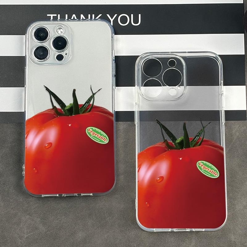 Чехол для телефона с дизайном помидора, подходит для iPhone 16 15 14 13 12 11 Pro/Max/Plus, прозрачная задняя крышка, защищающая от падений