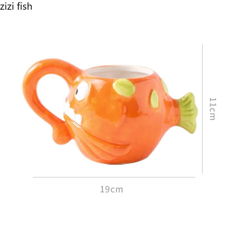 Cartoon Ocean Animal Water Cup Lantern Fish Ceramic Mug Coffee Cups Large Capacity Breakfast Cups Milk Tea Cup Flowerpot Tea Mug