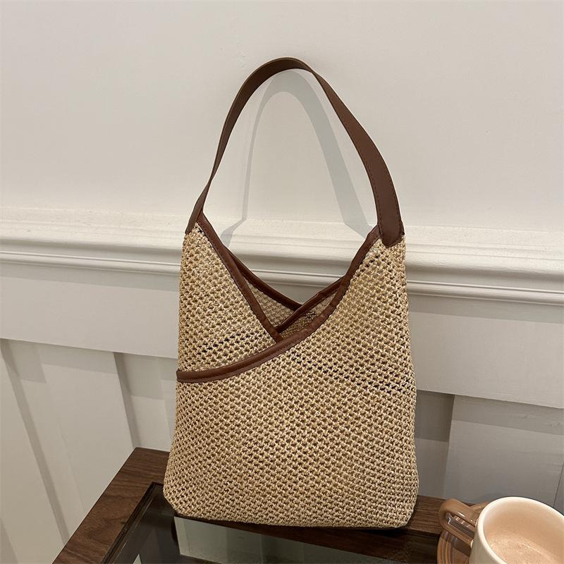 Французская соломенная плетеная литературно-художественная сумка-ведро большой емкости, новая летняя свежая плетеная женская сумка