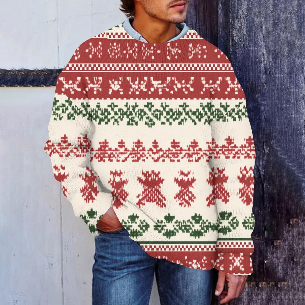 Men's Christmas Print Faux Sweater, Crewneck Sweatshirt, Loose Long-sleeved Top