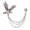 Vintage Men Eagle Rhinestone Tassel Chain Brooch Pins for Suits Blazer Flower Collar Pin Wedding