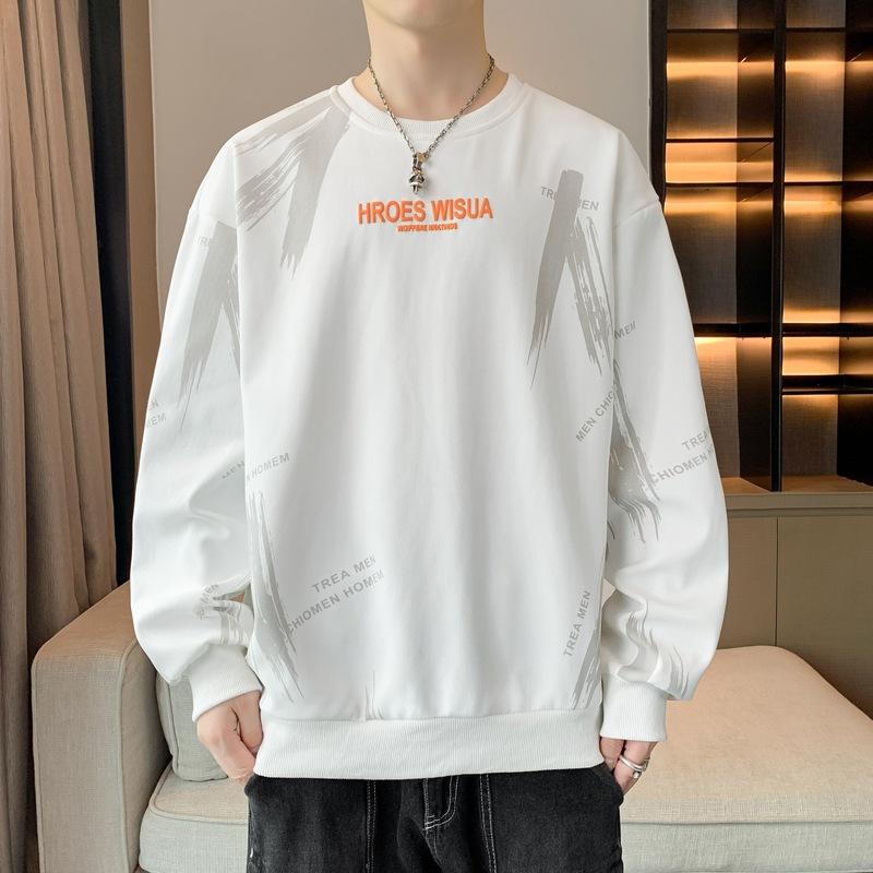 Мужская весенне-осенняя новая нижняя рубашка с длинным рукавом, футболка с круглым вырезом и принтом, большой размер, мужской топ