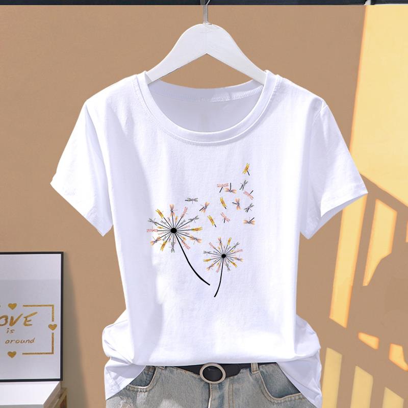 Asian Size- Clothing Casual Dragonfly Trend Cute Sweet 90s Print Ladies Female T Women's Summer Top Fashion Graphic Tee Short Sleeve T-shirt