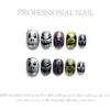 100% HANDMADE Press On Artificial Nail Short Round Shape Halloween Little Devil Five-color Rainbow Cat's Eye Phototherapy Nails Fake Nails