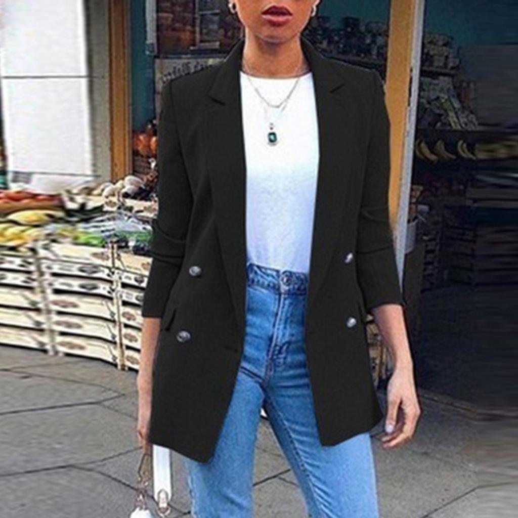Women's Solid Colour Fashion Lapel Slim Fit Slit Pocket Cardigan Suit Coat