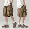 Men's Summer Cargo Shorts Retro Functional Large Pockets Solid Color Trendy Loose Sports And Leisure Large Size Straight Shorts