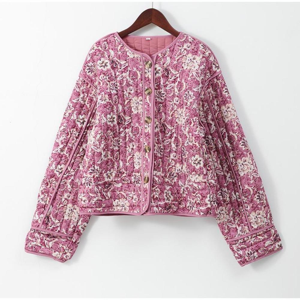 VAYLA Шикарные женские хлопковые куртки с цветочным принтом Элегантные однобортные куртки с воротником-стойкой Повседневные пальто Осень Зима Женская стеганая верхняя одежда