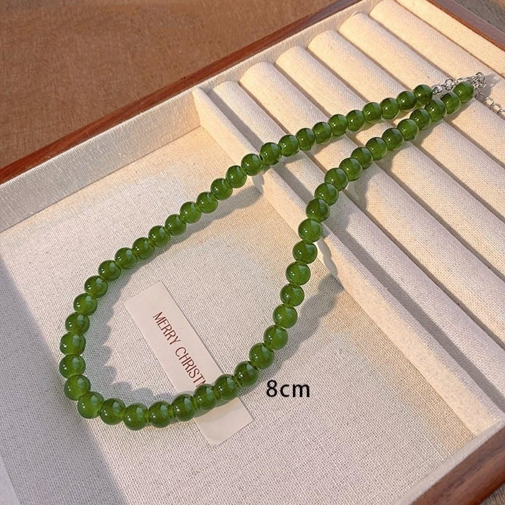 Round Green Beads Necklace 4 6 8 10mm Collarbone Chain New Choker Necklace Gifts