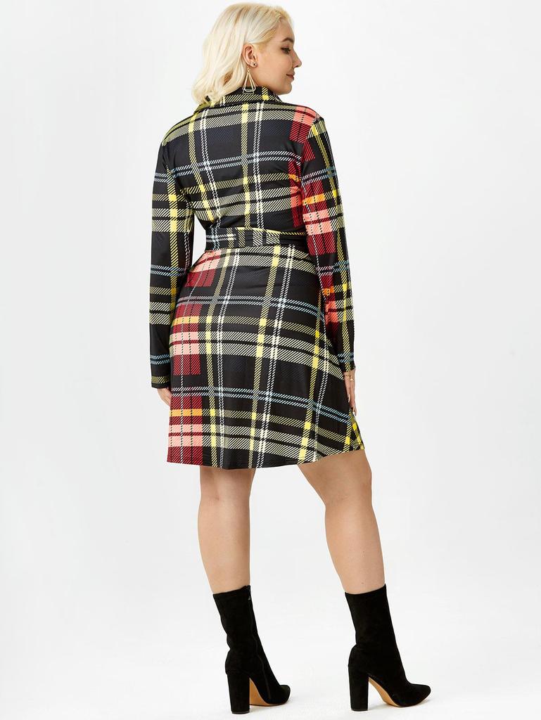 Платье-рубашка в клетку Rosegal размера плюс на полупуговицах с поясом