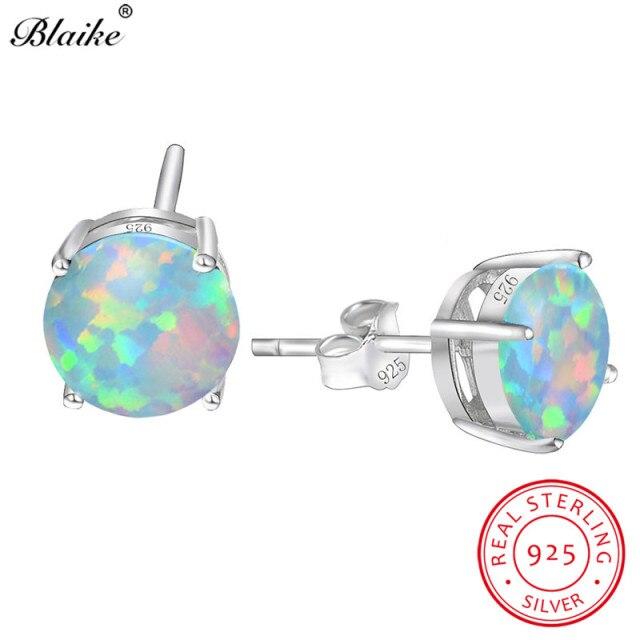 Серьги-гвоздики Blaike из настоящего 100% стерлингового серебра 925 пробы с белым/синим/зеленым опалом для женщин, серьги-гвоздики с мистическим радужным цирконием, изящные ювелирные изделия