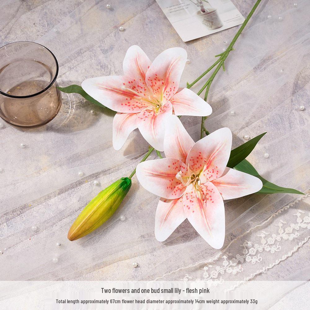 Small Lily Flower Arrangement: Two Flowers and One Bud, Silk Gel Sheet for Home Decor.